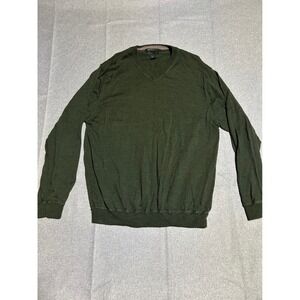 Marshall Fields Sweater Womens L Green Washable Merino Wool V-Neck Pullover